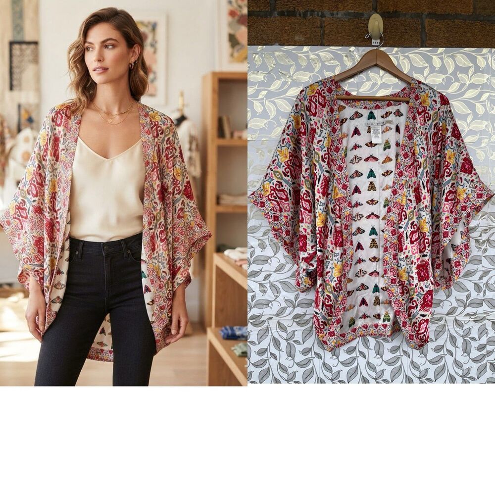 Alice + Olivia Vintage Moth Aesthetic Kimono Cardigan Silky M/L Whimsigoth